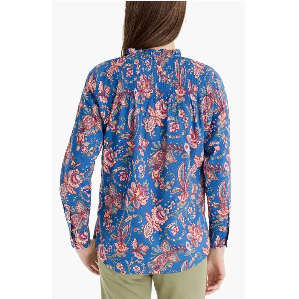 J. Crew Liberty Popover Blouse Top Floral Ruffle Preppy Boho Cotton Casual 2